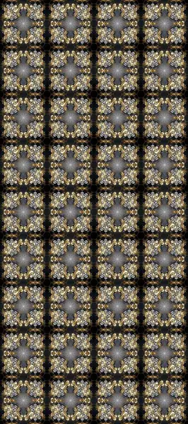 Gri, kahverengi ve siyah renklerde altın elementlerle kusursuz desen. Raster illüstrasyonu. Geleneksel oryantasyon süsü. Klasik klasik klasik arka plan. Kusursuz klasik raster altın desenli.