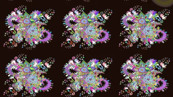 Taslak desenli, modaya uygun kumaş deseni. Renkli Bahar Teması eskiz kalıbı. Düz Çiçek Elementleri Tasarımı. Raster illüstrasyonu. Şirin çiçek elementleri..