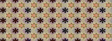 Asya tekstil tarzında. Raster illüstrasyonu. Kusursuz çiçek deseni. Raster illüstrasyonu. Çiçekler bej ve nötr renklerde.