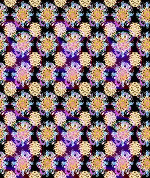 Siyah ve nötr renklere karalamalar çizen kusursuz çiçek deseni. Raster illüstrasyonu.