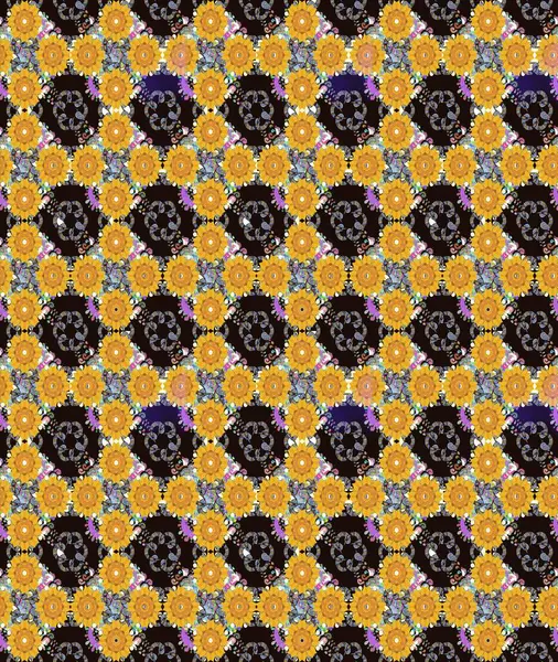 Raster çiçek izi. Klasik taslak çizimi. Çiçek sarısı ve gri pürüzsüz desen.