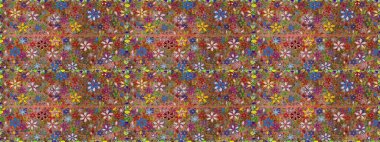 Çiçek desenleri kahverengi ve yeşil renklerde, el yapımı papatyalar, papatyalar. Tekrarlayan çiçek arkaplanı, zarif kahverengi ve yeşil çiçek duvar kağıdı.