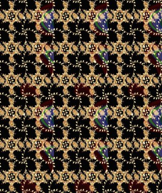 Çiçekli karalama şeklinde Raster çiçek deseni. Siyah ve kahverengi renkte çiçekler. Yumuşak, yaz çiçekli arka plan.