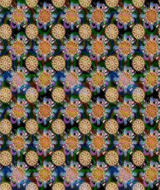 Raster illüstrasyonu. Renkli Bahar Temalı Kusursuz Arkaplan. Mavi ve kahverengi renkte zarif çiçekli suluboya. Düz Çiçek Elementleri Tasarımı.