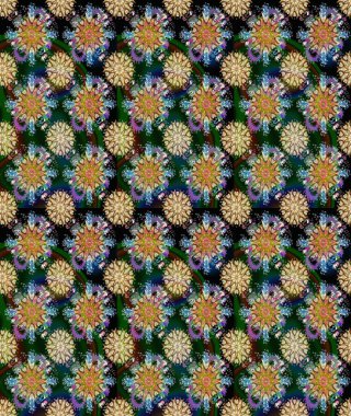 Mavi ve bej renkte mavi ve bej papatya deseni. Raster illüstrasyonu. Mavi ve bej renklerde.