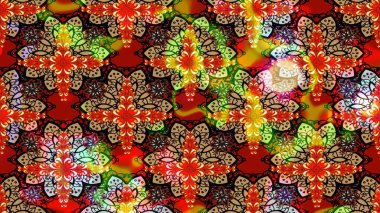 Klasik çiçek tasarımı elementleri. Kırmızı kıvırcık çiçekler kırmızı renklerde şekillenir. Raster illüstrasyonu.