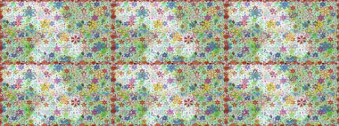 Düz Çiçek Elementleri Tasarımı. Raster illüstrasyonunda kusursuz çiçek deseni. Tarafsız ve yeşil renklerde çiçekler. Renkli Bahar Teması Kusursuz Arkaplan.