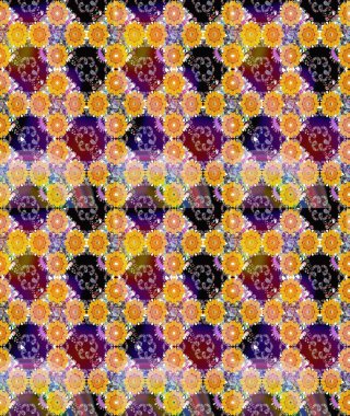 Sarı ve nötr renklerde etnik çiçeklerle kusursuz bir desen. Raster Çiçek İllüstrasyonu güzel tekstil..