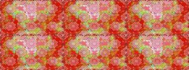 Yapraklı çiçekler ve kırmızı renklerde papatya çiçekleri. Kusursuz bir arka plan modeli. Raster - stok.