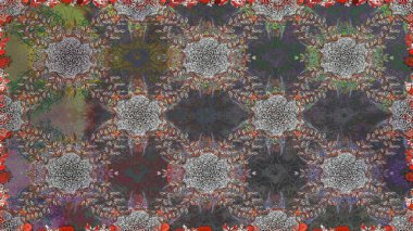 Raster illüstrasyonu. Gri ve kahverengi renklerde bahar çiçekleri. Raster çiçek desenli ve çiçekli..