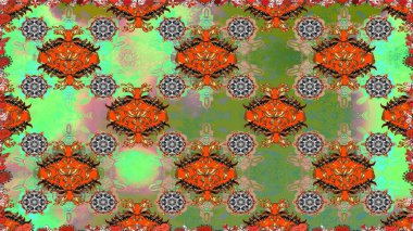 Çiçekli güzel suluboya desen. Yeşil ve kahverengi renklerde. Raster illüstrasyonu.