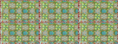 Çiçeksiz desenli arka plan. Yeşil ve nötr renklerde çiçekler. Renkli Bahar Temalı Kusursuz Arkaplan. Düz Çiçek Elementleri Tasarım Raster illüstrasyonu.