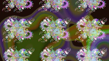 Raster çiçekleri klasik tarzda çizilmiş. Yumuşak, yeşil renkli bahar çiçekleri. Raster illüstrasyonu. Çiçekli yumuşak çizim deseni.