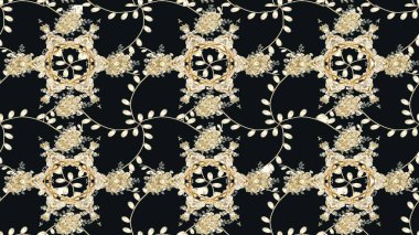 Raster illüstrasyonu. Gri renkli Asya tekstili. Çiçek desenini çiz.