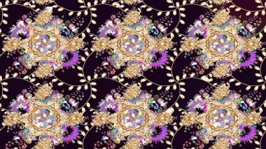 Renkli Bahar Teması eskiz kalıbı. Raster illüstrasyonundaki çiçek desenli çizim. Güzel kumaş deseni. Düz Çiçek Elementleri Tasarımı.