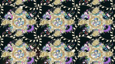 Düz Çiçek Elementleri Tasarımı. Eskiz klasiği. Raster Şirin kumaş deseni. Renkli Bahar Teması çizim şablonu.