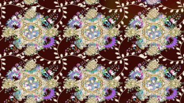 Kıvırcık, parlak örgü. Eski moda arka plan. Çiçek çelengi. Güzel, parlak, pürüzsüz kumaş, tuval. Raster illüstrasyonu. Desen, çizim, çiçek sınırı..