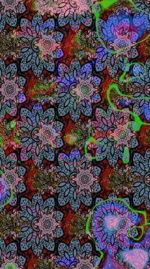 Çiçek açan parlak kolaj çiçekleri nötr. Çiçek tasarımı için inanılmaz bir kolaj cenneti tarzı. Çiçekli zambaklar eskiz arka planı.