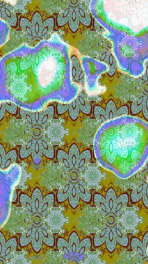 El çizimi. Suluboya çizimi. Çiçekli eskiz deseni. Yeşil renkte çiçekler.