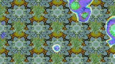 Patlayan çiçekler soyut olarak yerleştirilmiş. Raster deseni. Yumuşak, yeşil renkli bahar çiçekleri. Raster illüstrasyonu.