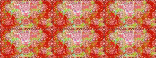 Yapraklı çiçekler ve kırmızı renklerde papatya çiçekleri. Kusursuz bir arka plan modeli. Raster - stok.