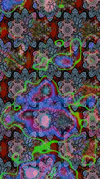 Raster illüstrasyonu. El çizimi çiçekli soyut çizim kalıbı. Tarafsız renklerde çiçekler.