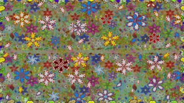 Arkaplan dokusu, duvar kağıdı, yeşil ve nötr renklerde çiçek teması. Soyut etnik raster kusursuz desen. Kabile sanatı boho baskısı, klasik çiçek arkaplanı.