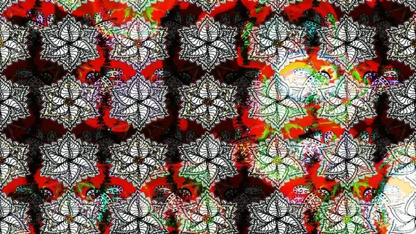 Çiçek desenli çizim. Raster illüstrasyonu. Asya tekstil tarzında. Siyah renkli çiçekler. Raster illüstrasyonu.