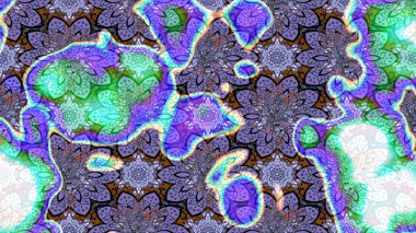 Varicoloet raster çizimi. Birçok menekşe ve soyut çiçekli tropik çizim deseni. Küçük çiçekte sevimli çiçek deseni var..