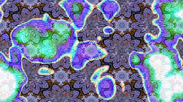 Varicoloet raster çizimi. Birçok menekşe ve soyut çiçekli tropik çizim deseni. Küçük çiçekte sevimli çiçek deseni var..