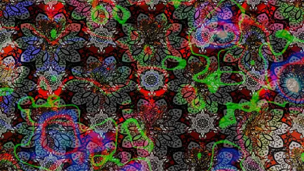 Desen, çizim, çiçek sınırı. Çiçek çelengi. Güzel, parlak, pürüzsüz kumaş, tuval. Kıvırcık, parlak örgü. Eski moda arka plan. Raster illüstrasyonu.