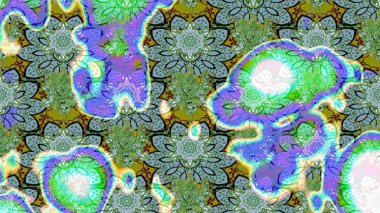 Üzerinde yeşil renkte karalamalar olan çiçek desenleri çiz. Raster illüstrasyonu.