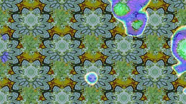 Patlayan çiçekler soyut olarak yerleştirilmiş. Raster deseni. Yumuşak, yeşil renkli bahar çiçekleri. Raster illüstrasyonu.