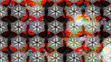 Çiçek desenli çizim. Raster illüstrasyonu. Asya tekstil tarzında. Siyah renkli çiçekler. Raster illüstrasyonu.