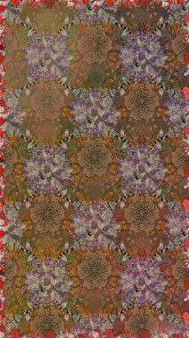 Süslü kumaş deseni. Düz Çiçek Elementleri Tasarımı. Renkli Bahar Temalı Kusursuz Arkaplan. Raster illüstrasyonunda kusursuz çiçek deseni.