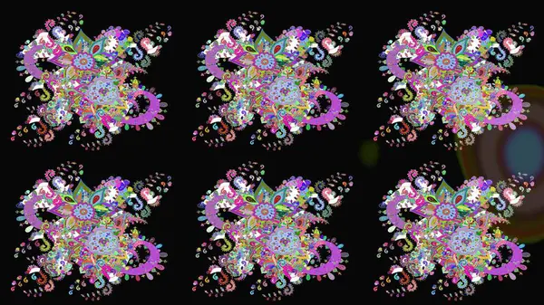 Renkli Bahar Teması eskiz kalıbı. Raster güzel kumaş deseni çiziyor. Düz Çiçek Elementleri Tasarımı. Çiçek deseni.