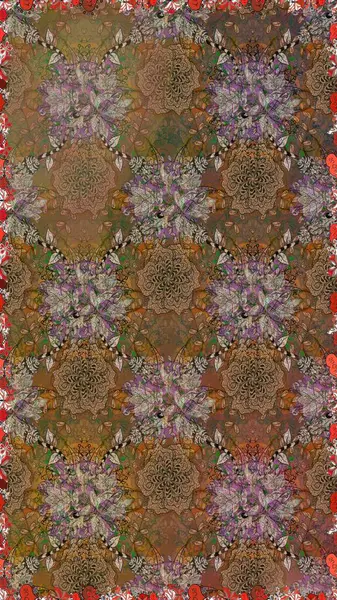 Süslü kumaş deseni. Düz Çiçek Elementleri Tasarımı. Renkli Bahar Temalı Kusursuz Arkaplan. Raster illüstrasyonunda kusursuz çiçek deseni.