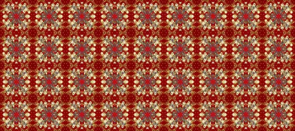 Kahverengi, kırmızı ve bej renklerde, altın elementlerle klasik, pürüzsüz desen. Noel 2019, kar tanesi, yeni yıl.