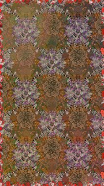 Süslü kumaş deseni. Düz Çiçek Elementleri Tasarımı. Renkli Bahar Temalı Kusursuz Arkaplan. Raster illüstrasyonunda kusursuz çiçek deseni.