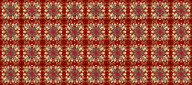 Kahverengi, kırmızı ve bej renklerde, altın elementlerle klasik, pürüzsüz desen. Noel 2019, kar tanesi, yeni yıl.