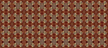 Kahverengi, bej ve kırmızı renklerde altın elementlerle kusursuz desen. Kusursuz altın desen. Raster doğulu süsü.