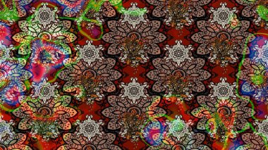 Raster illüstrasyonundaki çiçek desenli çizim. Kahverengi renkte çiçekler.