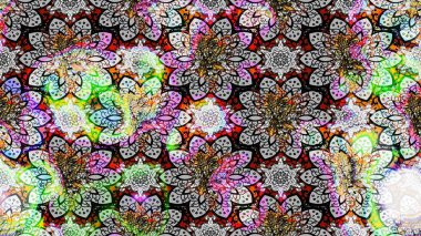 Çiçeksel fantezi tasarımı ve parlak bir arka plan çizimi. Renkli Bahar Teması eskiz kalıbı. Düz Çiçek Elementleri Tasarımı.