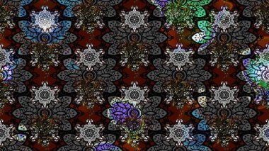 Sevimli çiçek raster deseni. Siyah renkli çiçekler. Renkli Bahar Teması eskiz kalıbı. Düz Çiçek Elementleri Tasarımı.