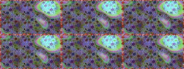 Soyut çiçek desensiz arkaplan. Küçük çiçekteki sevimli çiçek deseni. Raster deseni. Raster illüstrasyonu. Mor ve yeşil renkler üzerinde.