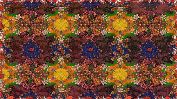 Kahverengi ve turuncu renkli çiçekler. Çiçekli karalama şeklinde Raster çiçek deseni. Nazikçe, güzel çiçek arkaplanı..