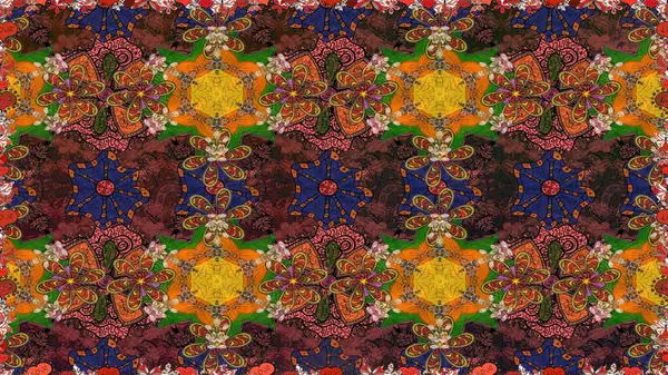 Çiçeklerle kusursuz desen. El çizimi. Suluboya çizimi. Kahverengi ve turuncu renkte çiçekler.