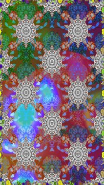 Çiçekli, suluboya desenli kusursuz çiçek deseni. Süslü kumaş deseni. Raster deseni.