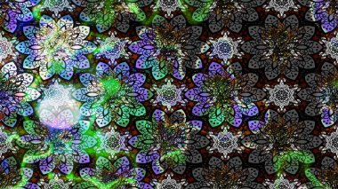 Gri renkli etnik çiçekli zarif eskiz deseni. Asya Tekstil 'inde Raster Çiçek İllüstrasyonu.