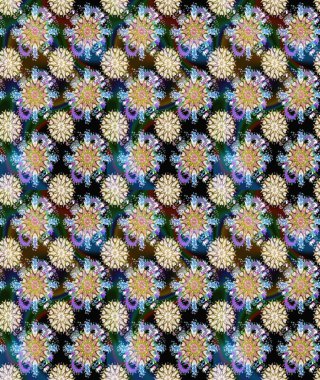 Kumaş desenli papatya çiçeği detayı. Tarafsız ve mavi renkte çiçekler.